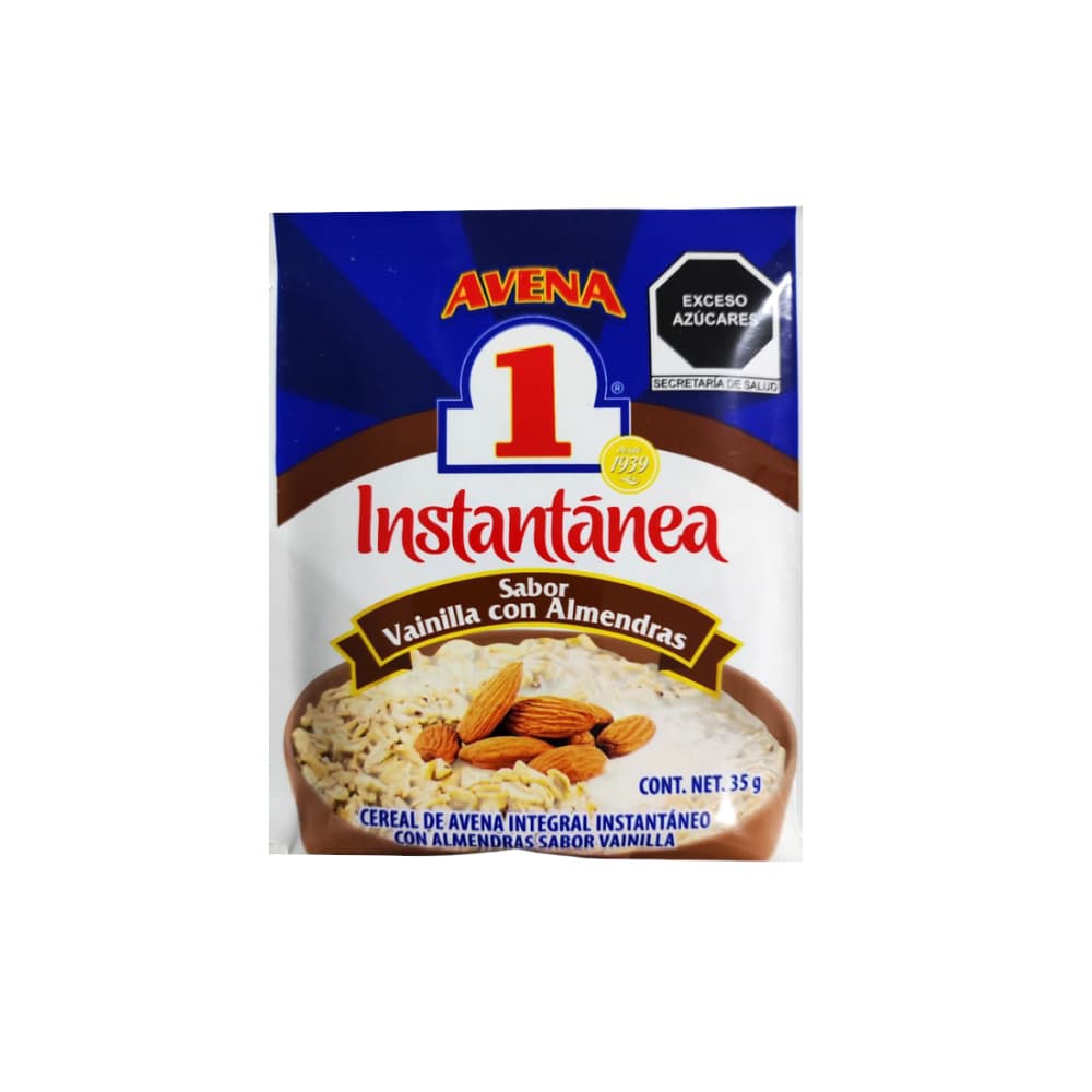 Cereal de avena integral instantáneo con almendras sabor vainilla Avena 1 (35 g / 1.23 oz) - Imagen 1