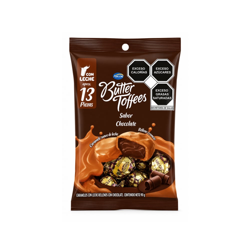 Caramelos con leche rellenos con chocolate Butter Toffees Arcor (90 g / 3.17 oz) - Imagen 1