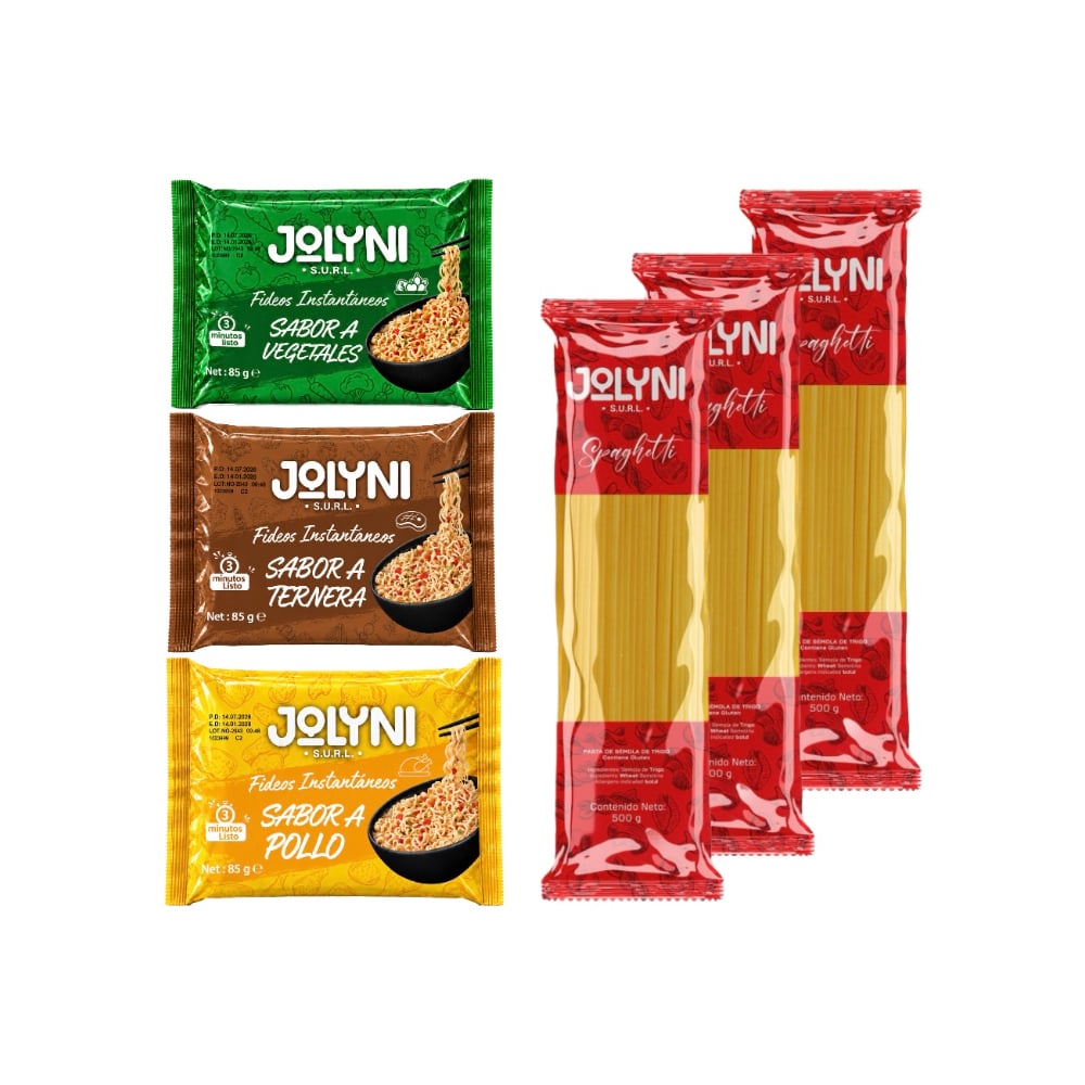 Combo Especial- Mixto de fideos y pasta Jolyni (3 x 85g / 3 oz) + (3 x 500 g / 17.63 oz) - Imagen 1