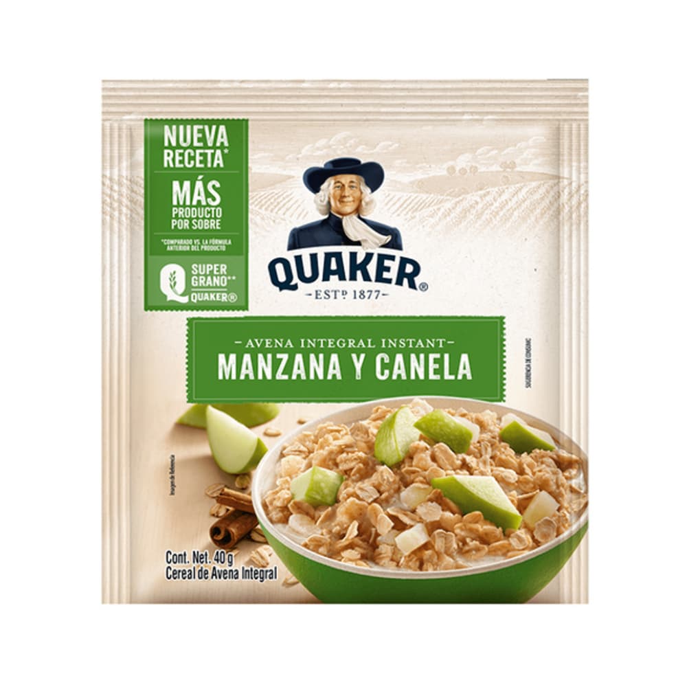 Cereal de avena integral sabor manzana y canela Quaker (40 g / 1.41 oz) - Imagen 1