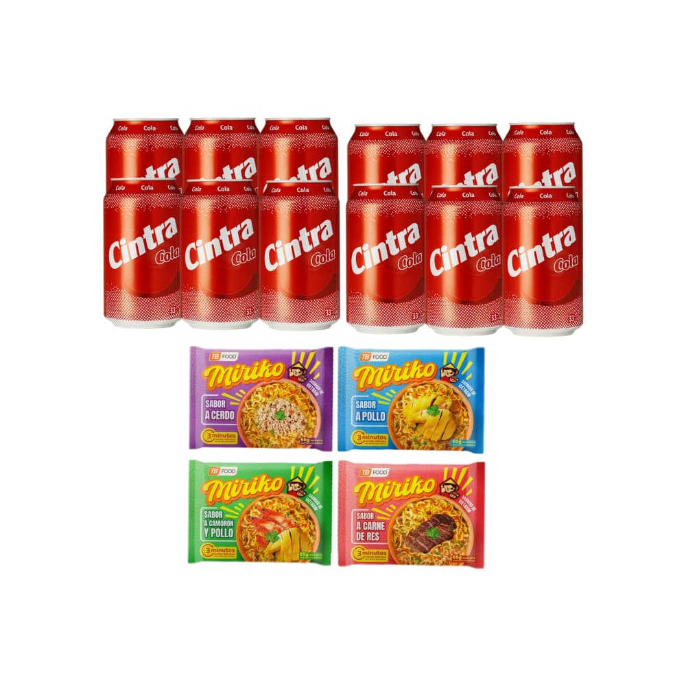 Sopa instantánea de fideos sabor a pollo + Sopa instantánea de fideos sabor a cerdo + Sopa instantánea de fideos sabor a carne de res + Sopa instantánea de fideos sabor a camarón y pollo + Refresco de cola - Imagen 1