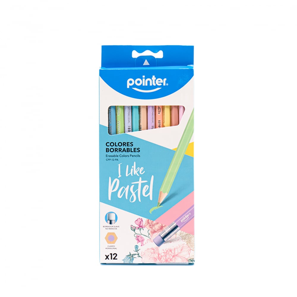 Juego de 12 lápices de colores pasteles borrables Pointer - Imagen 1