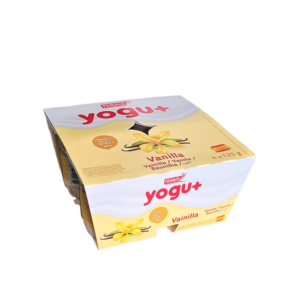 Yogur pasteurizado sabor a vainilla Yogu+ Feiraco (4 x 125 g / 4.40 oz) - Imagen 1