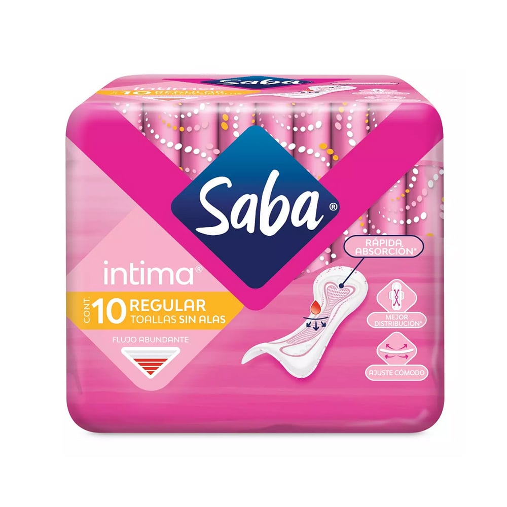 Toallas femeninas regulares sin alas flujo abundante Intima Saba (10 U) - Imagen 1