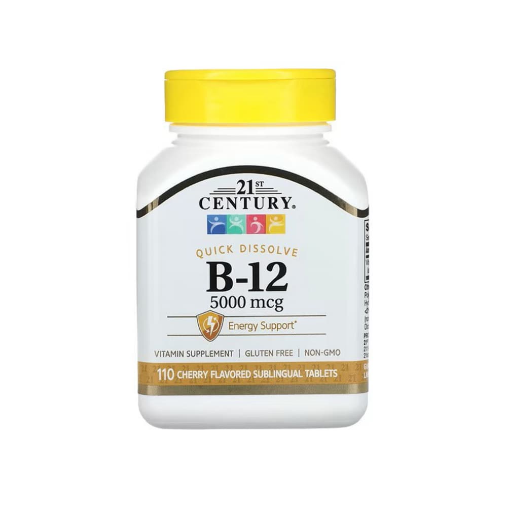 Vitamina B-12 tabletas sublinguales con sabor a cereza 5000 mcg 21st Century (110 tabletas) - Imagen 1