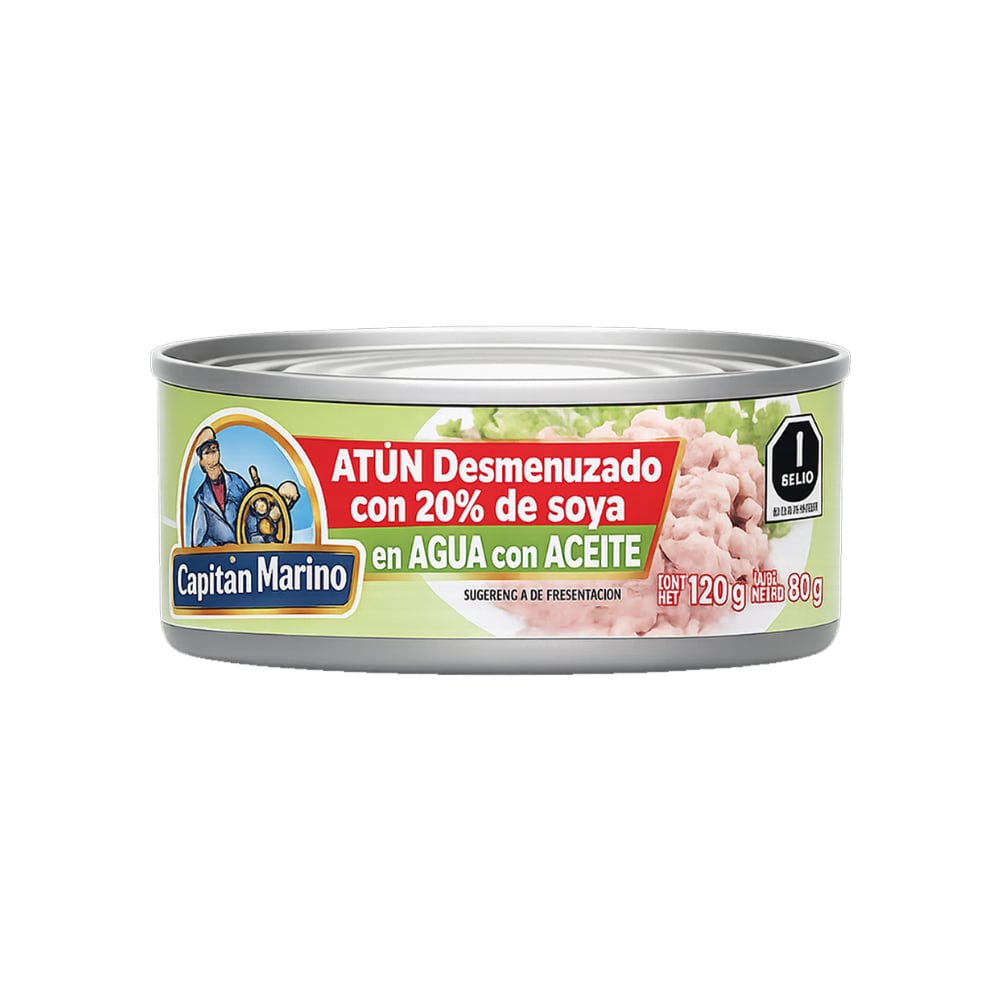 Atún desmenuzado con 20% de soya en agua con aceite Capitán Marino (120 g / 4.2 oz) - Imagen 1