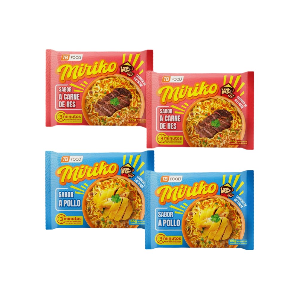Sopa instantánea de fideos sabor a pollo Miriko + Sopa instantánea de fideos sabor a carne de res Miriko - Imagen 1