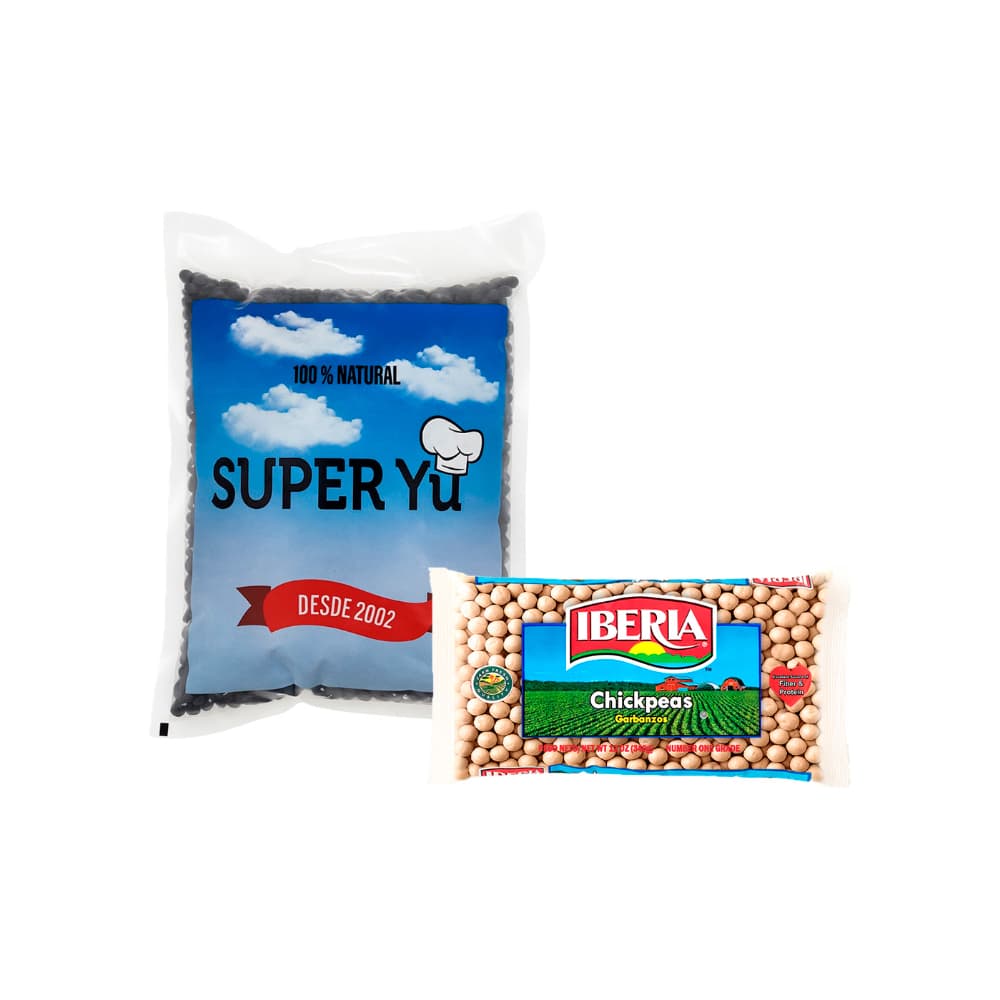 Combo de Frijoles negros Super Yu (1 kg / 2.2 lb) + Garbanzos Iberia (340 g / 12 oz) - Imagen 1