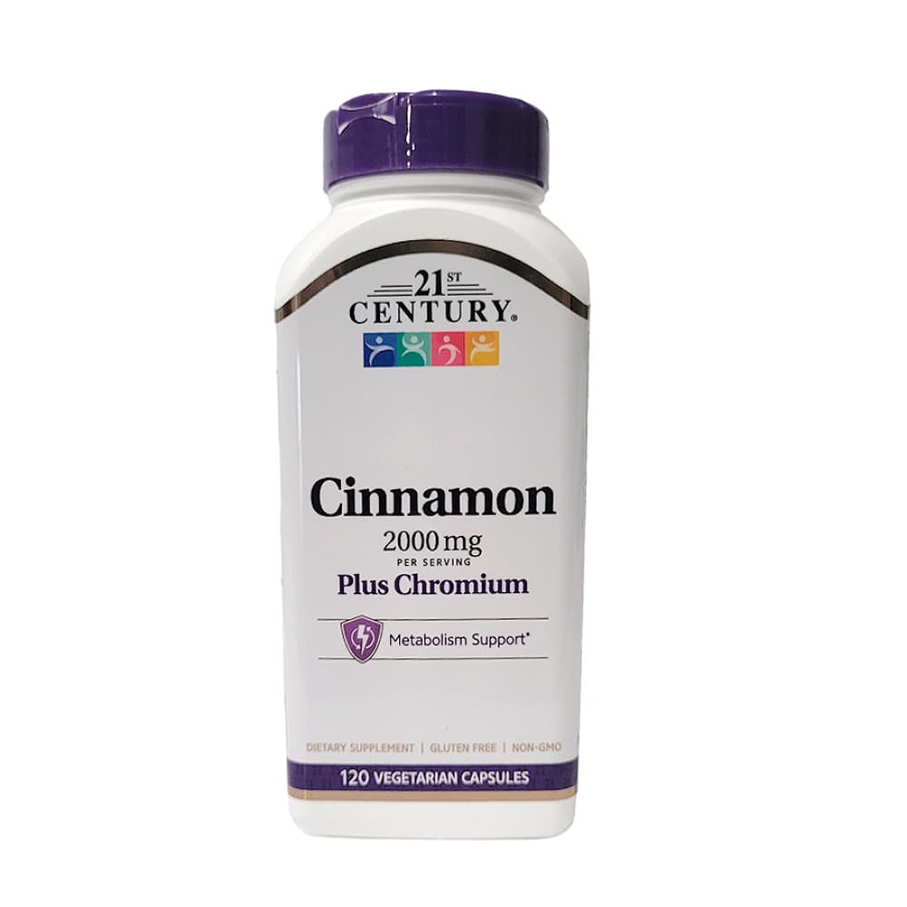 Suplemento dietético. Canela 2000 mg + cromo 400 mcg 21st Century (120 cápsulas) - Imagen 1
