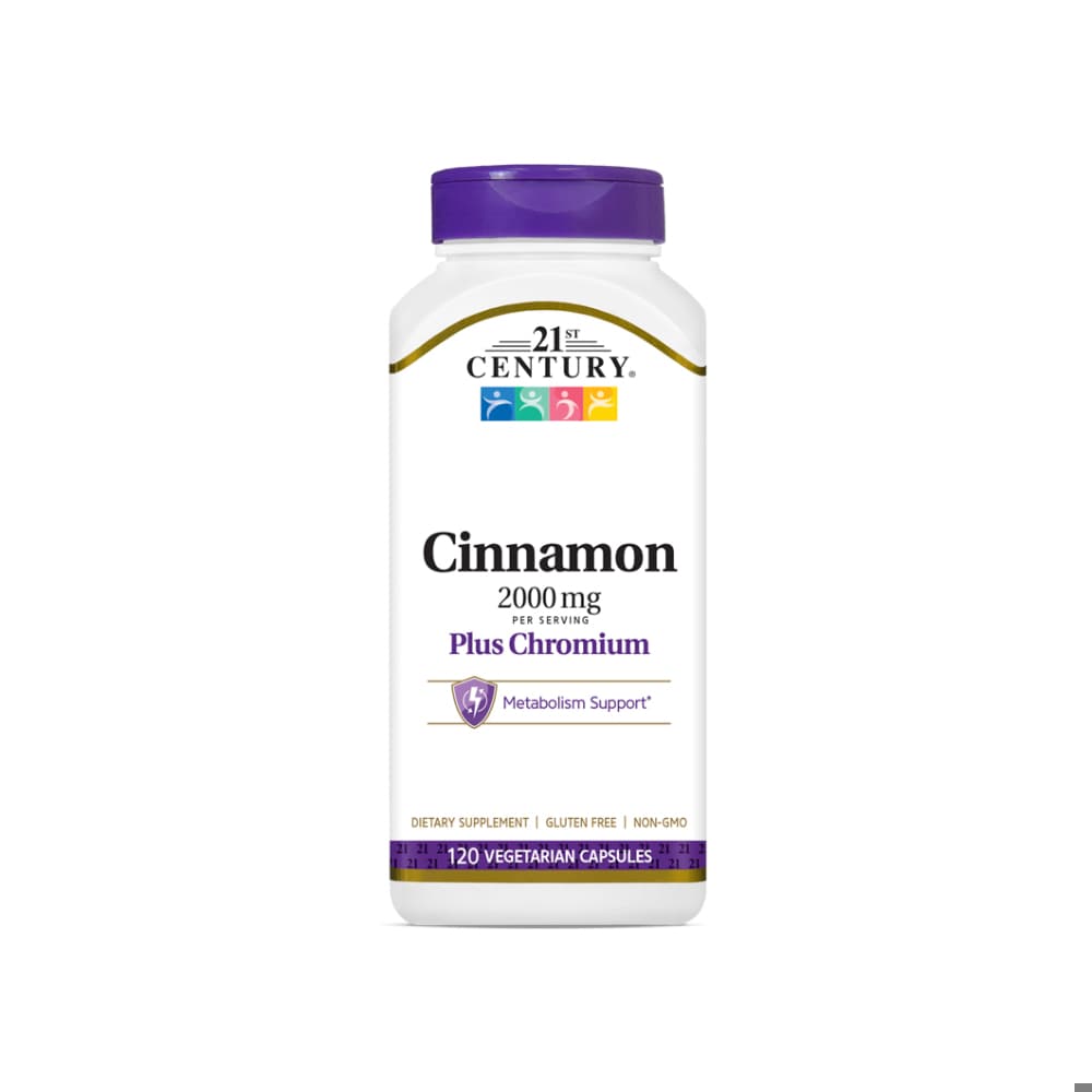 Suplemento dietético. Canela 2000 mg + cromo 400 mcg 21st Century (120 cápsulas) - Imagen 1