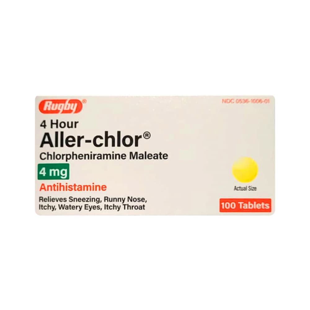 Aller-Chlor. Maleato de clorfeniramina 4 mg Rugby (100 tabletas) - Imagen 1