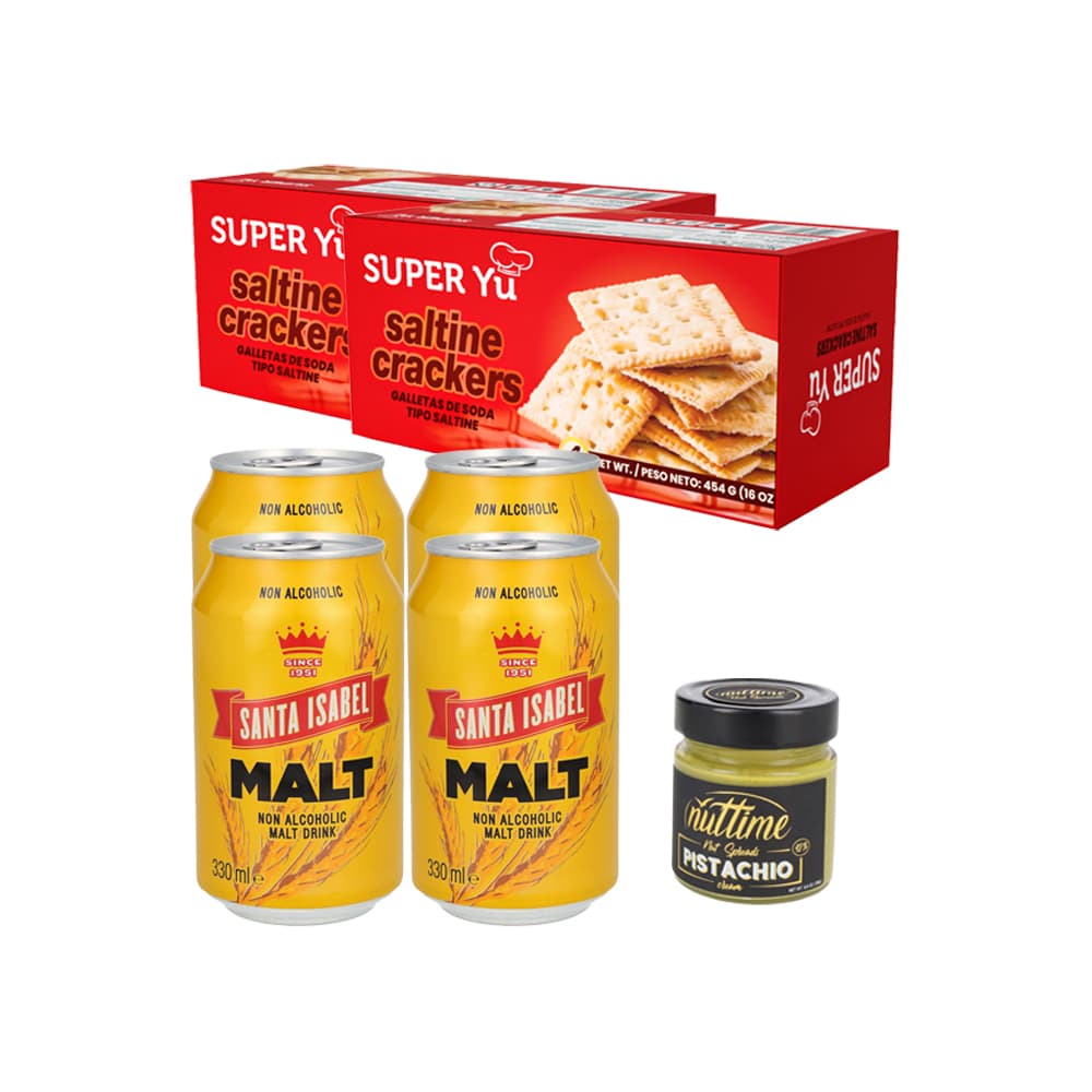 malta + galletas de soda + crema de pistacho para untar - Imagen 1