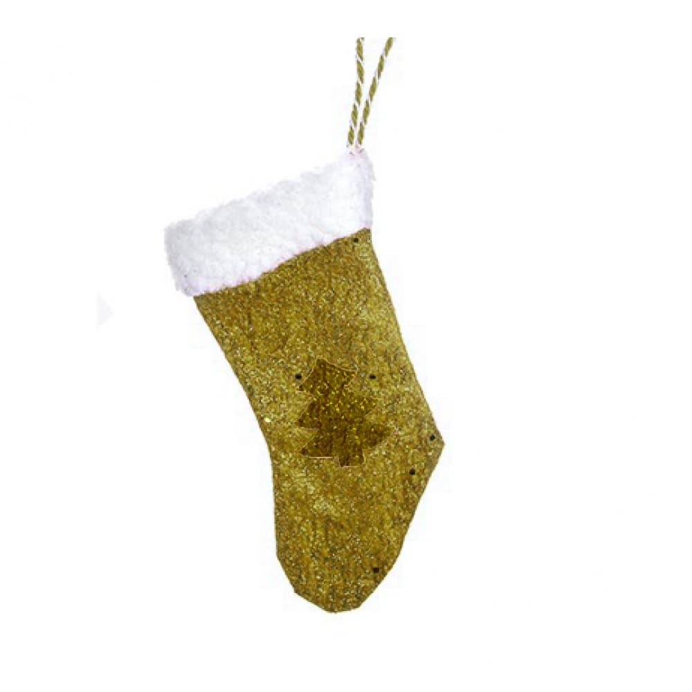 Colgante calcetín navideño dorado 19 cm x 10 cm - Imagen 1