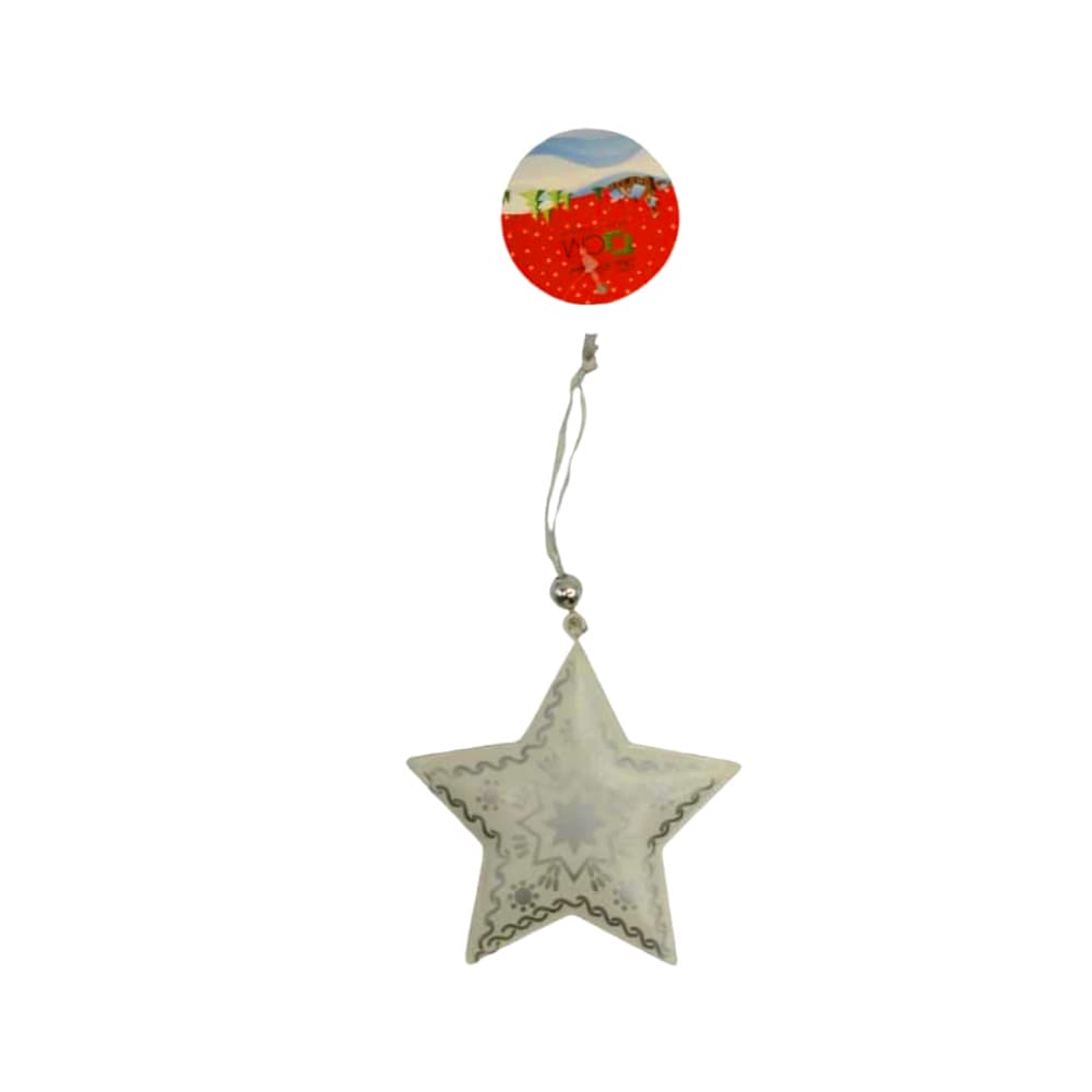 Colgante estrella de metal color blanco con diseños plateado - Imagen 1