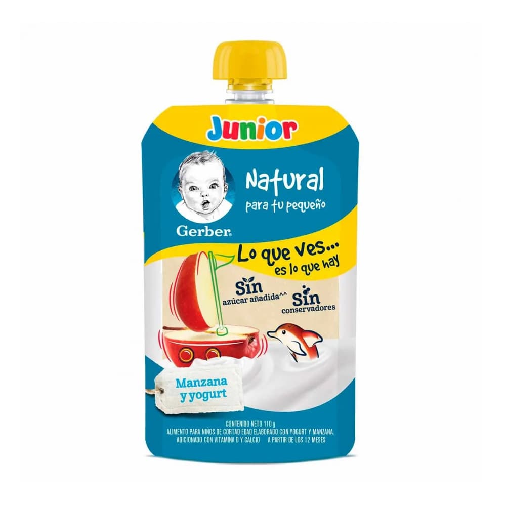 Comida papilla para bebés etapa 4 sabor manzana y yogurt Gerber Junior (110 g / 3.88 oz) - Imagen 1