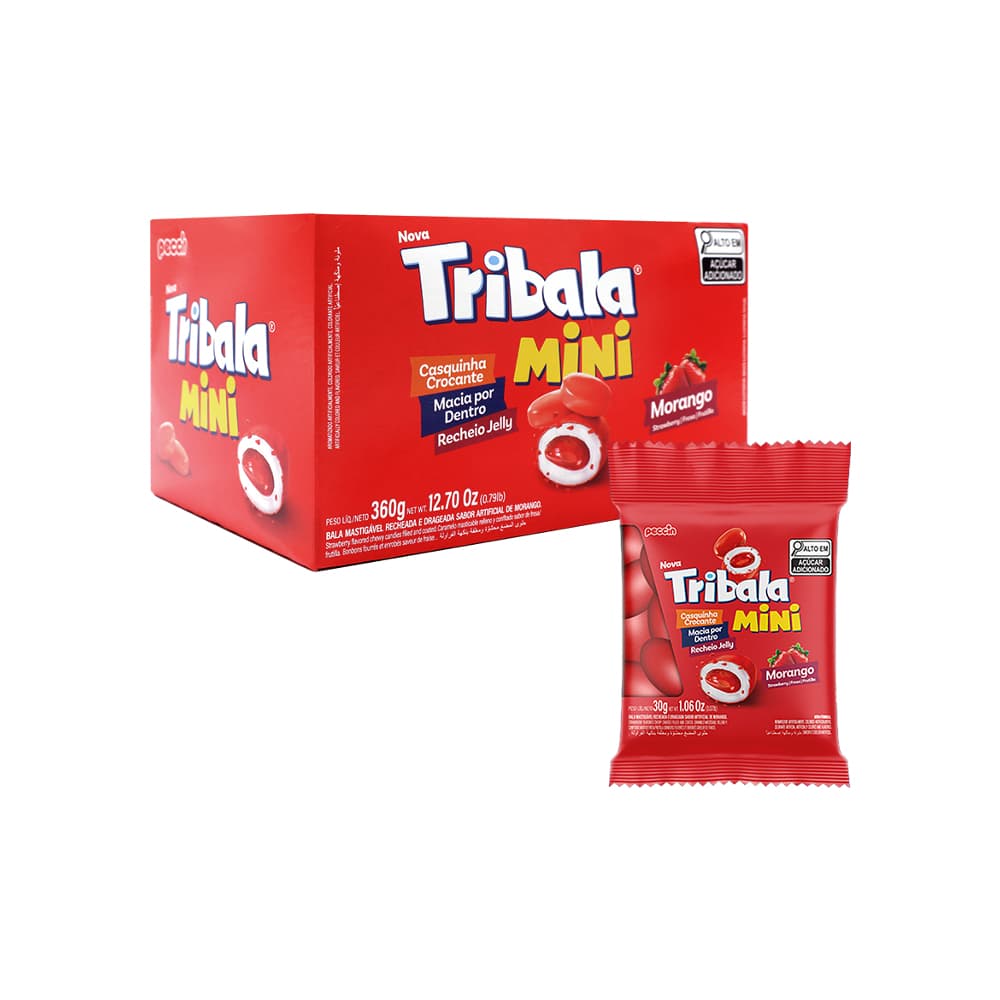 Caramelo masticable relleno y confitado sabor fresa Tribala Mini Peccin (12 x 30 g / 1.06 oz) - Imagen 1