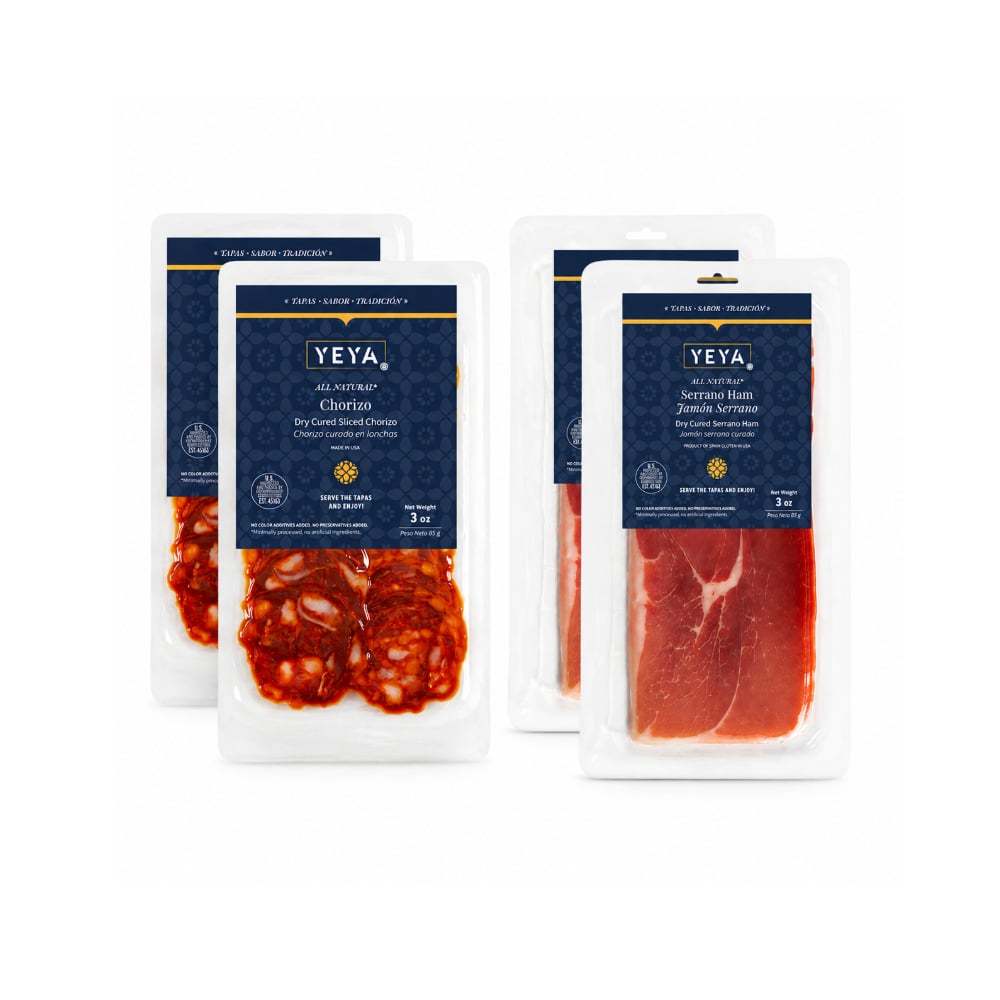 Chorizo Curado en lonchas + Jamón Serrano en lonchas YEYA (2 x 85 g / 3 oz) - Imagen 1