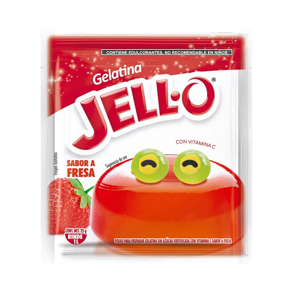 Gelatina sin azúcar fortificada con vitamina C sabor a fresa Jell-O (25 g) - Imagen 1
