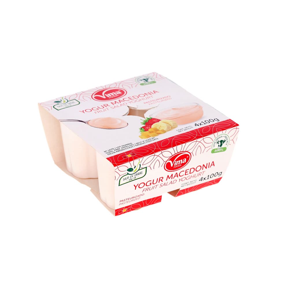 Yogurt pasteurizado de macedonia Vima Foods (4 x 100 g / 3.52 oz) - Imagen 1