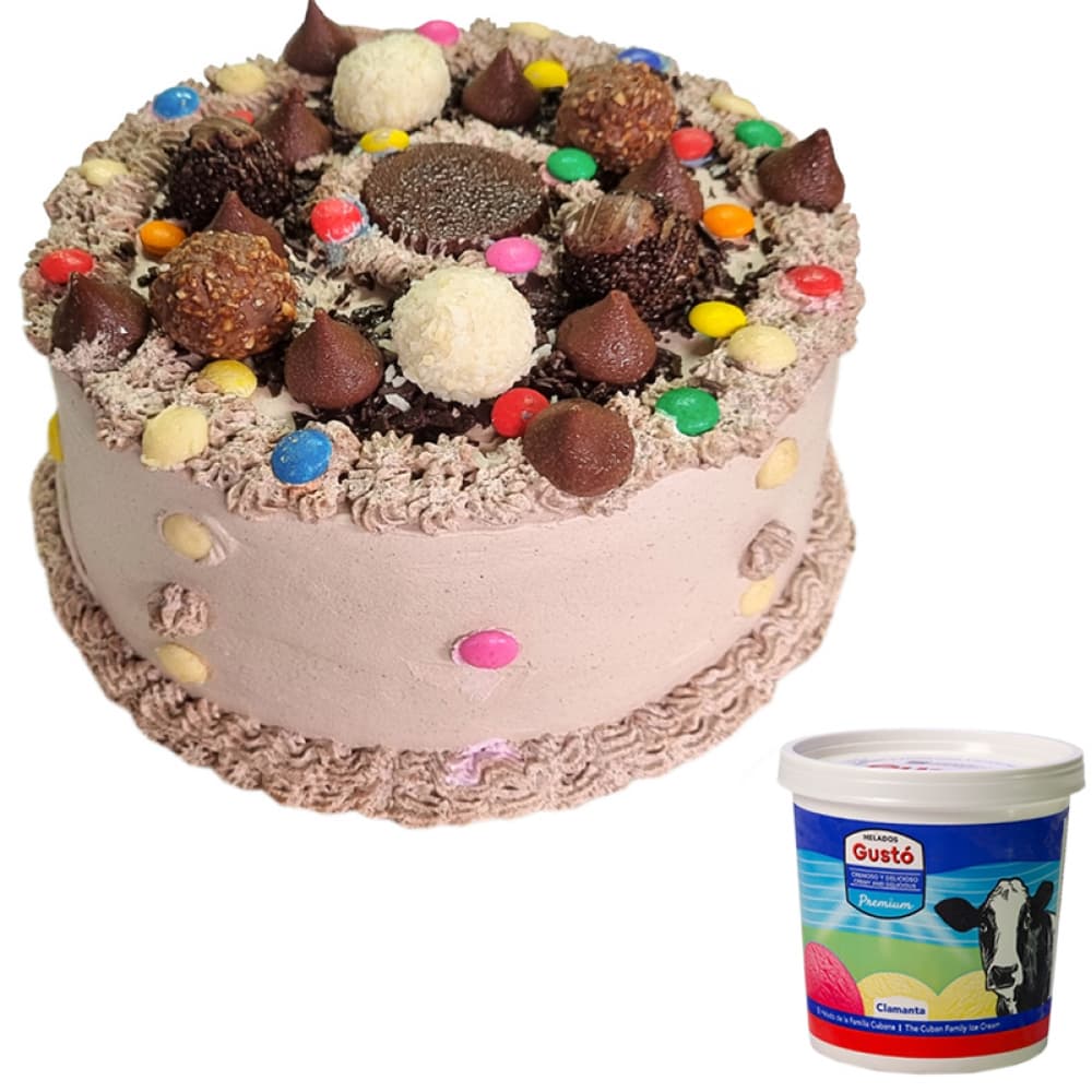 Cake chocolate Chucherías de nata (12 comensales) y helado de crema - Imagen 1