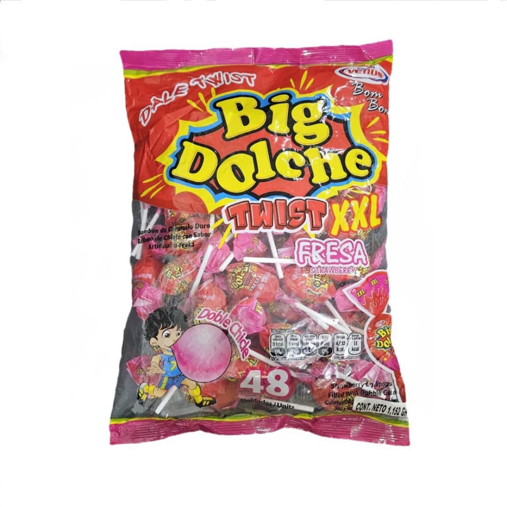 Chupa chupas doble chicle sabor fresa XXL Confites Venus (1.15 kg / 2.54 lb) - Imagen 1
