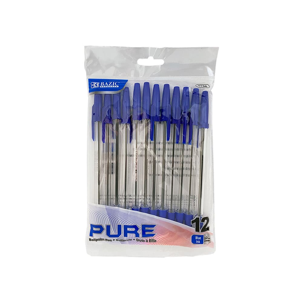 Paquete de bolígrafos de color azul Bazic (12 U) - Imagen 1