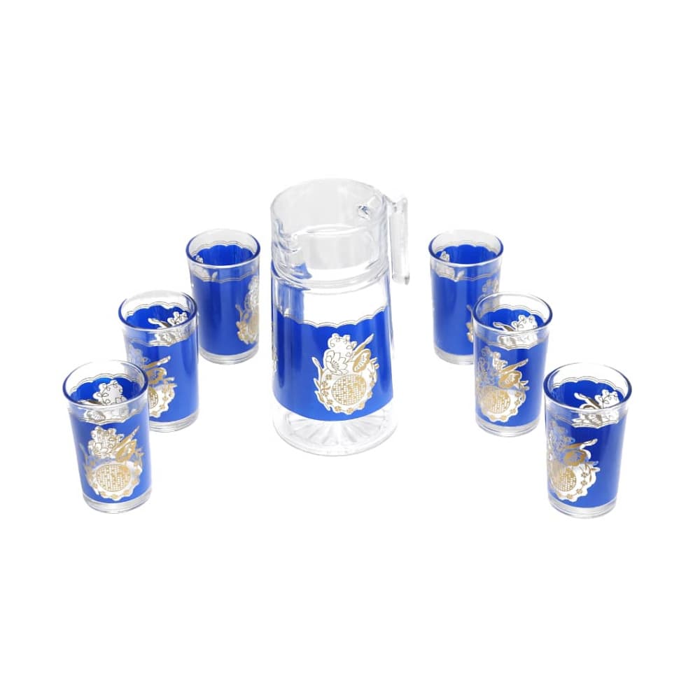 Juego de jarra y vasos de cristal con diseño azul y dorado - Imagen 1