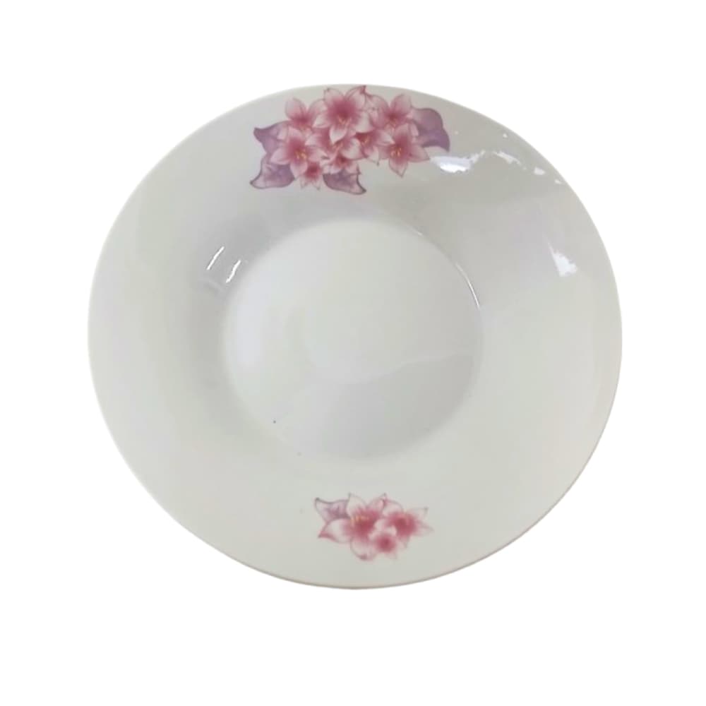 Plato mediano hondo de cerámica blanco con dos flores al relieve color rosado Mukhi - Imagen 1