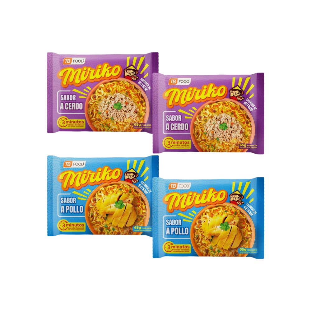 Sopa instantánea de fideos sabor a pollo Miriko + Sopa instantánea de fideos sabor a cerdo Miriko - Imagen 1