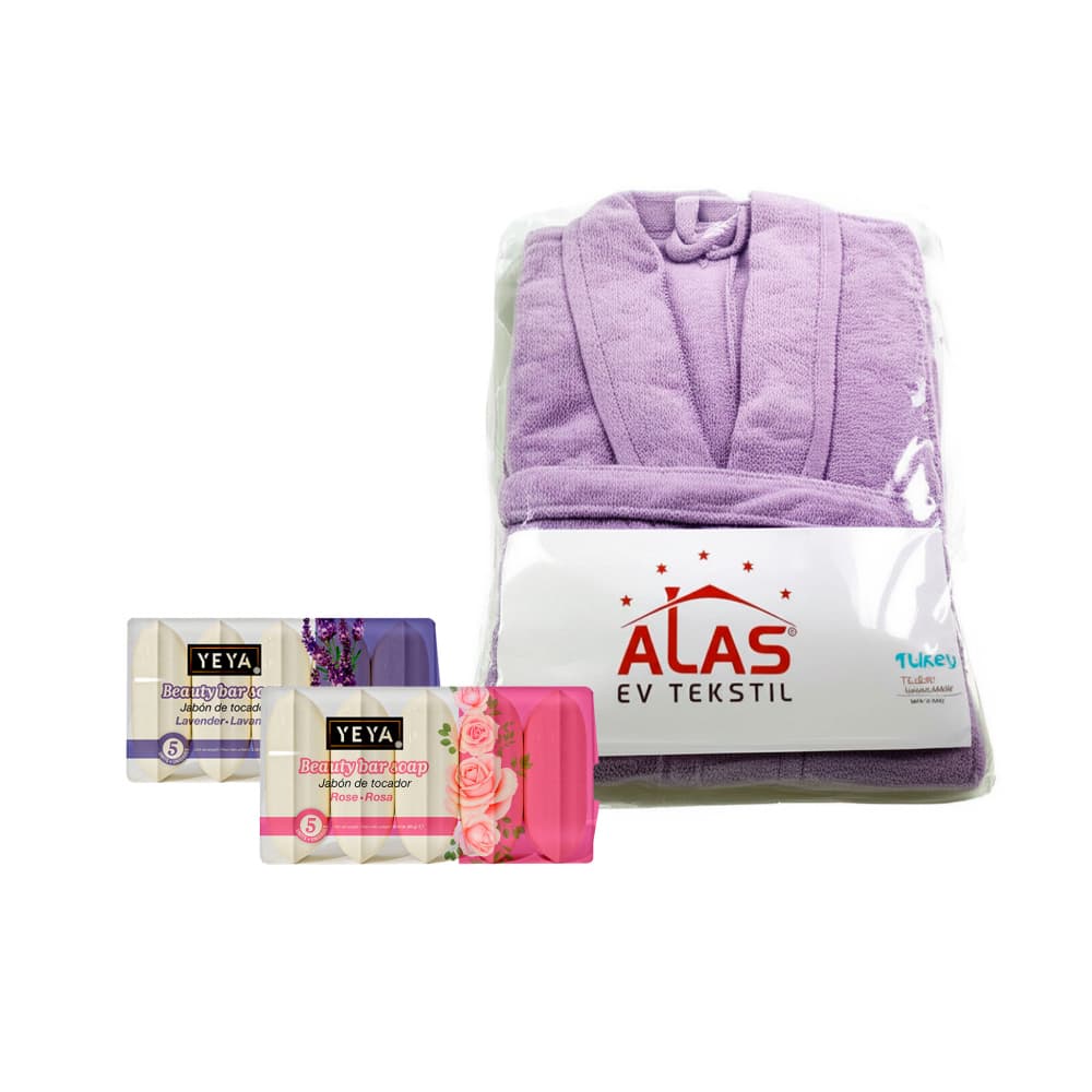 Jabón de tocador de rosa + Bata de baño talla XL + Jabón de tocador de lavanda - Imagen 1