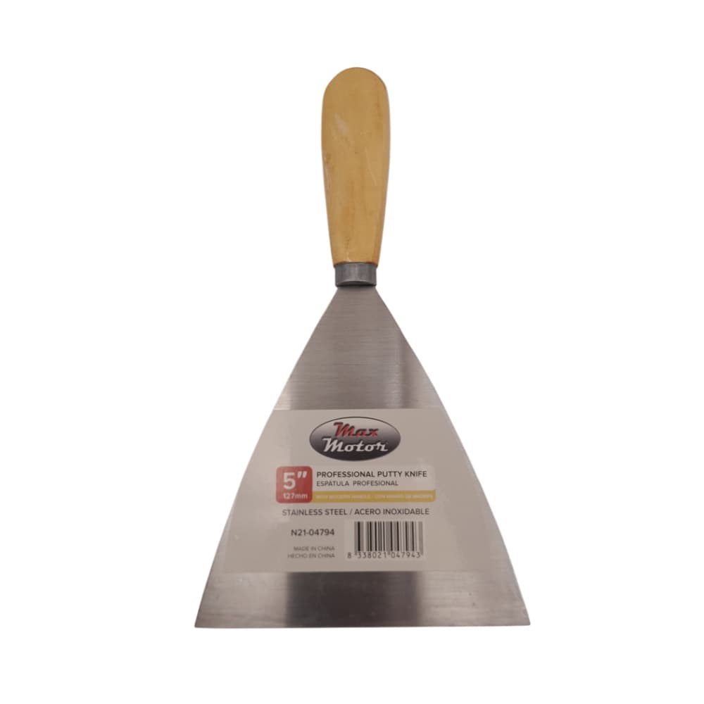 Espátula profesional 5¨ de acero inoxidable con mango de madera Max Motor - Imagen 1