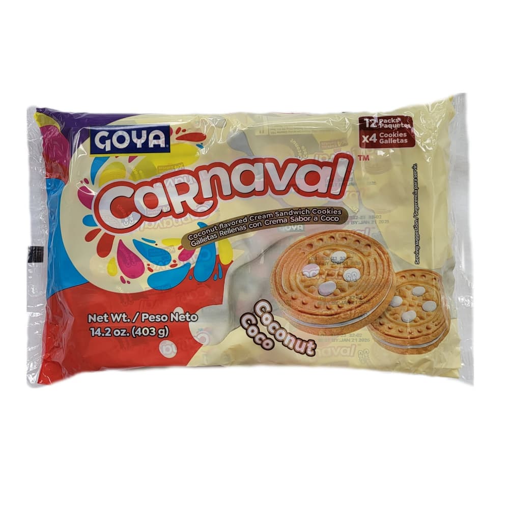 Galletas rellenas con crema sabor a coco Carnaval Goya (403 g / 14.2 oz) - Imagen 1