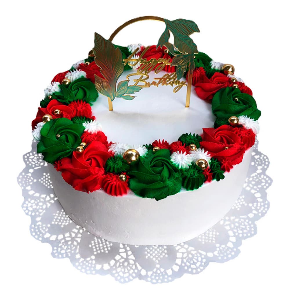 Cake Happy Birthday con flores de nata (12 personas) - Imagen 1