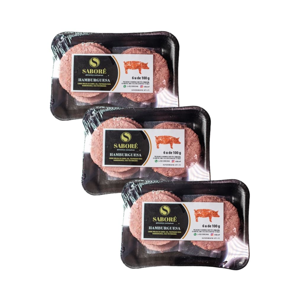 Hamburguesas de cerdo ( 3 x 6 x 100 g / 3.52 oz) - Imagen 1