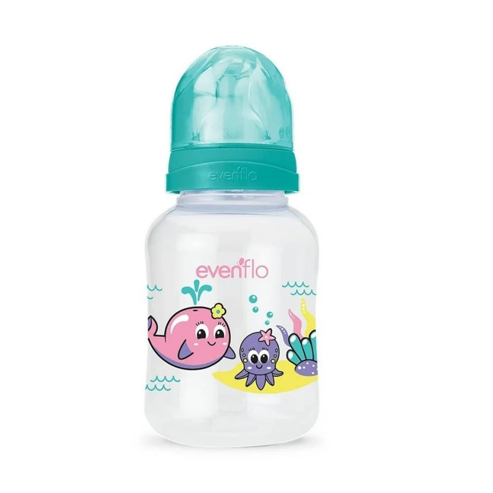 Biberón verde con estampado de acuario Evenflo (120 ml) - Imagen 1