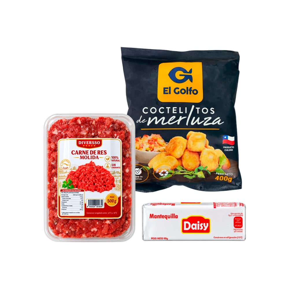 Combo: Nuggets de merluza (coctelitos) + Mantequilla + Carne de res molida - Imagen 1