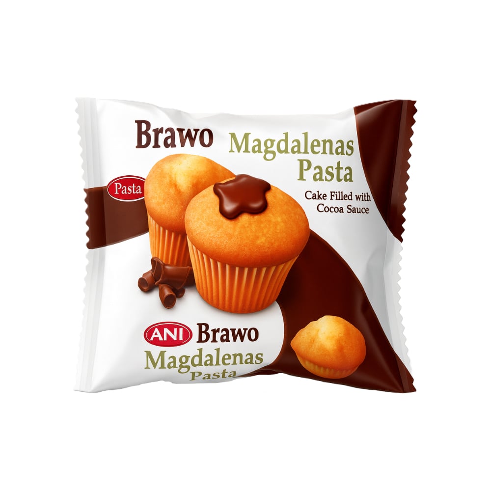 Pastel relleno de salsa de cacao Brawo (25 g) - Imagen 1