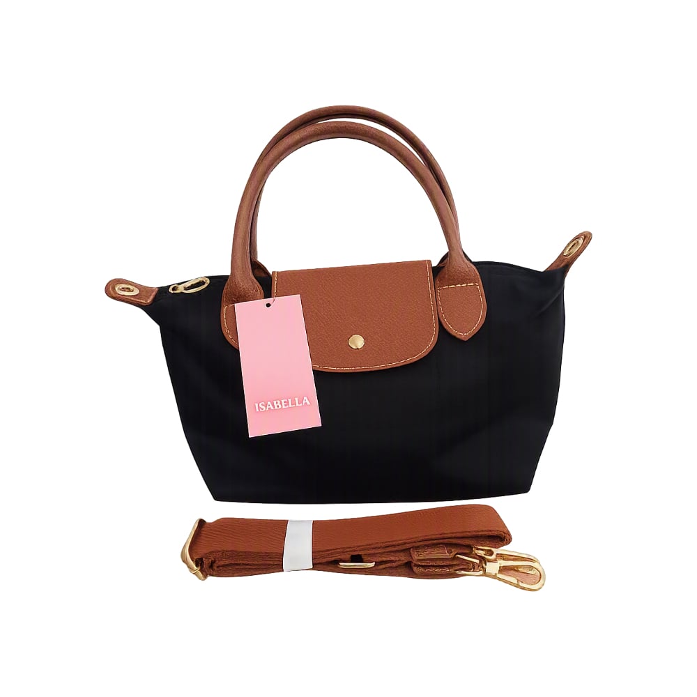 Bolso tote de nailon negro con detalles de piel y asas extraíbles Isabella - Imagen 1