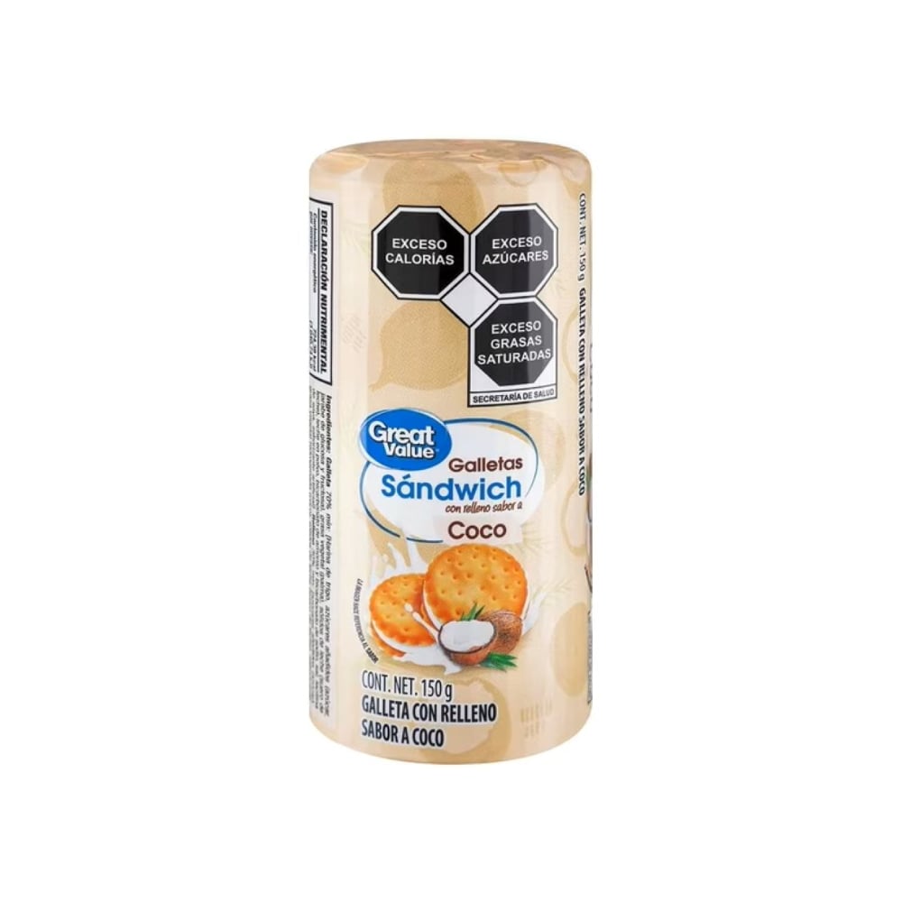 Galleta sándwich con relleno sabor a coco Great Value (150 g / 5.29 oz) - Imagen 1