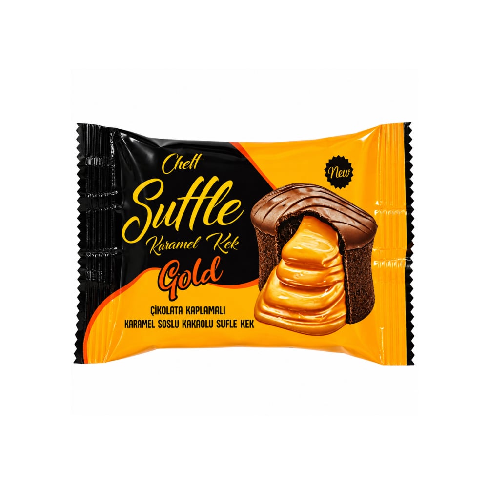 Pastel de cacao con cobertura de chocolate y salsa de caramelo Gold (45 g / 1.58 oz) - Imagen 1