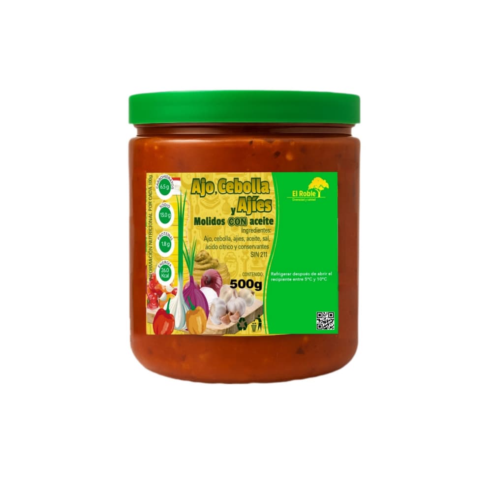 Ajo, cebolla y ajíes molidos en aceite El Roble (500 g / 1.10 lb) - Imagen 1