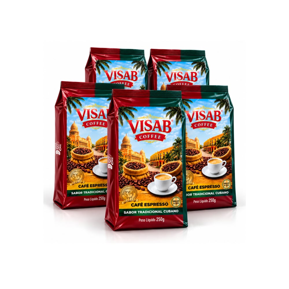Café espresso sabor tradicional cubano Visab Coffee (5 x 250 g / 8.81 oz) - Imagen 1