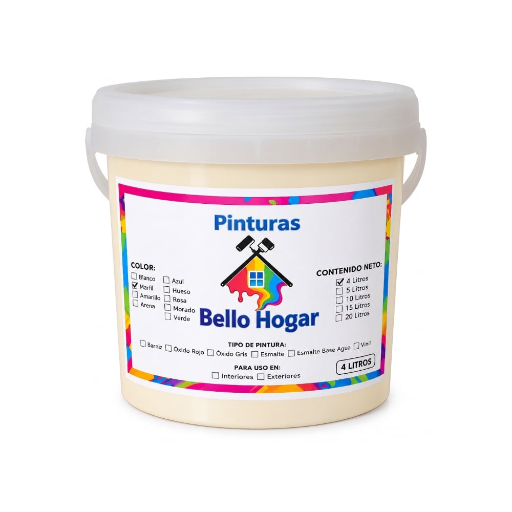 Pintura vinílica interior y exterior color marfil Bello Hogar (4 L) - Imagen 1