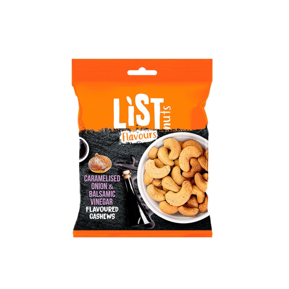 Semillas de marañón con sabor a cebolla caramelizada y vinagre balsámico List Nuts (120 g / 4.23 oz) - Imagen 1