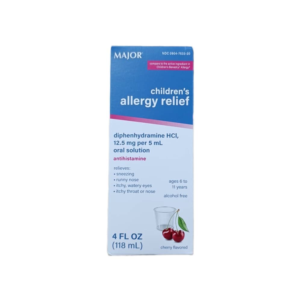 Solución oral de difenhidramina HCl para niños sabor cereza Major (118 ml / 4 fl oz) - Imagen 1