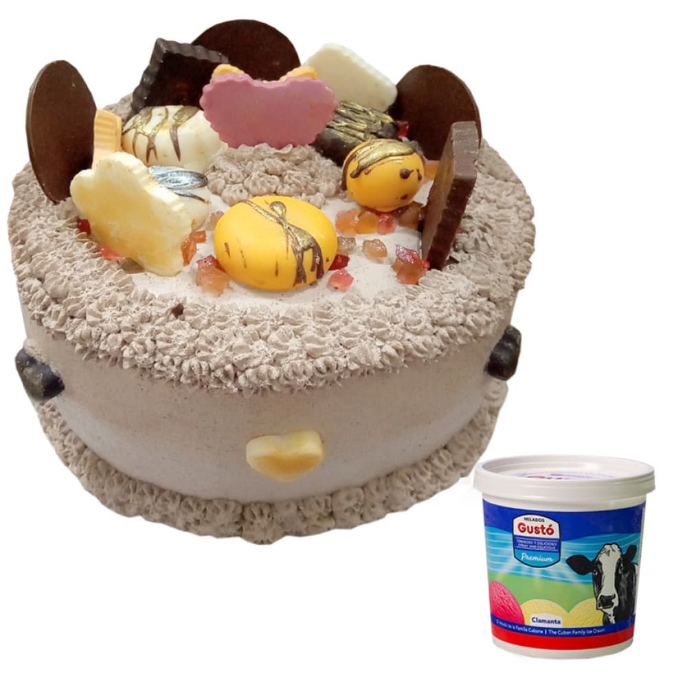 Cake chocolate bombonero de nata (12 comensales) y helado de crema Cakes MM - Imagen 1