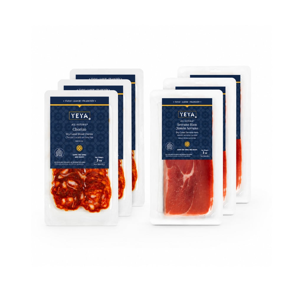 Chorizo Curado en lonchas + Jamón Serrano en lonchas YEYA (3 x 85 g / 3 oz) - Imagen 1