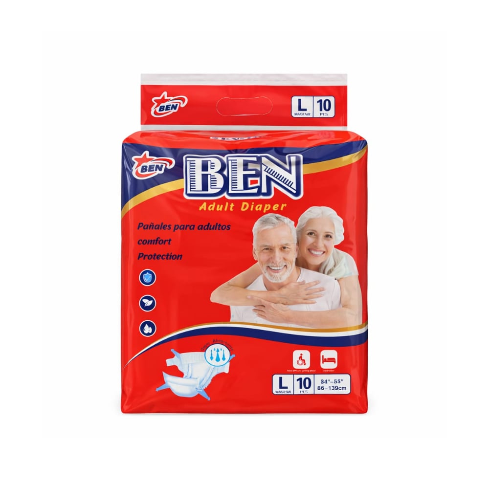 Pañales desechables para adultos talla L Ben (10 U) - Imagen 1