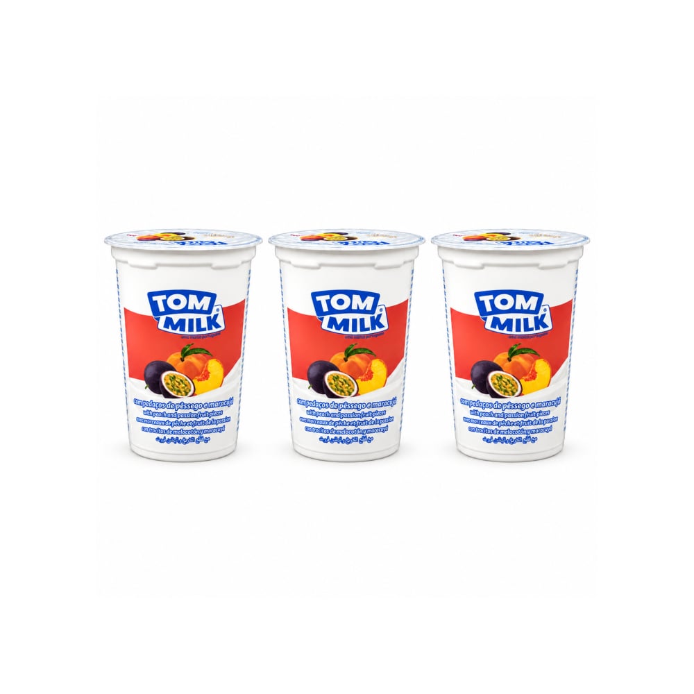 Yogurt pasteurizado sabor melocotón y maracuyá con trocitos de fruta Tom Milk (3 x 500 g / 1.10 lb) - Imagen 1