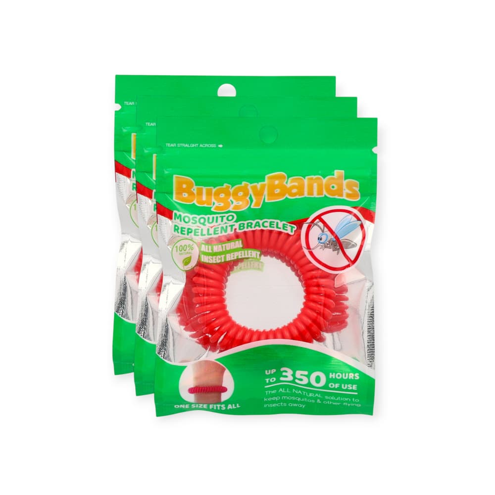Pulseras repelentes para mosquitos, color rojo Buggy Bands (3 U) - Imagen 1